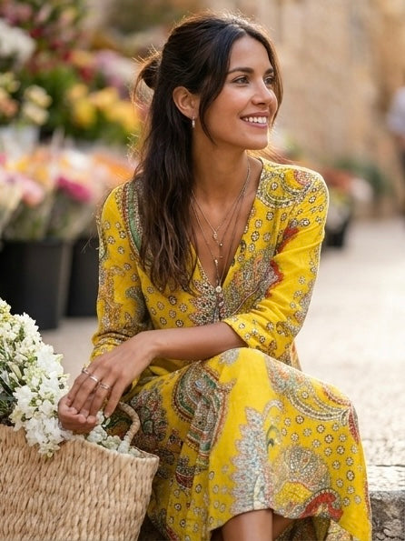 The Maison Lavista Paisley Closed Back Midi Dress