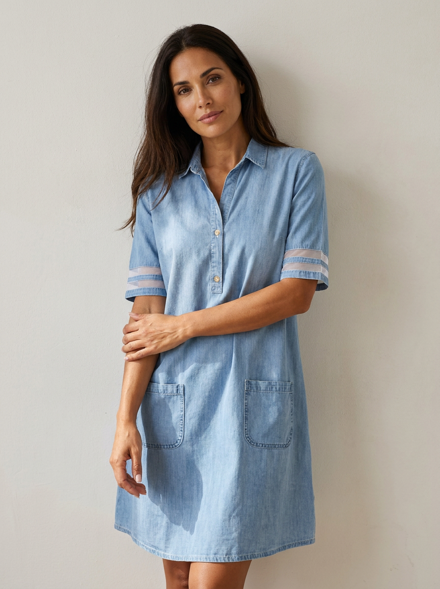 Vestido con ribete de malla vaquera Maison Lavista
