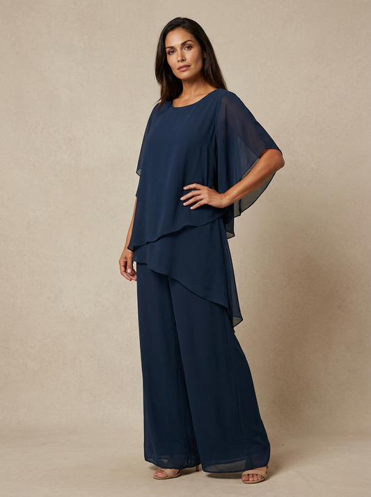 The Maison Lavista Chiffon Cape Trouser Set