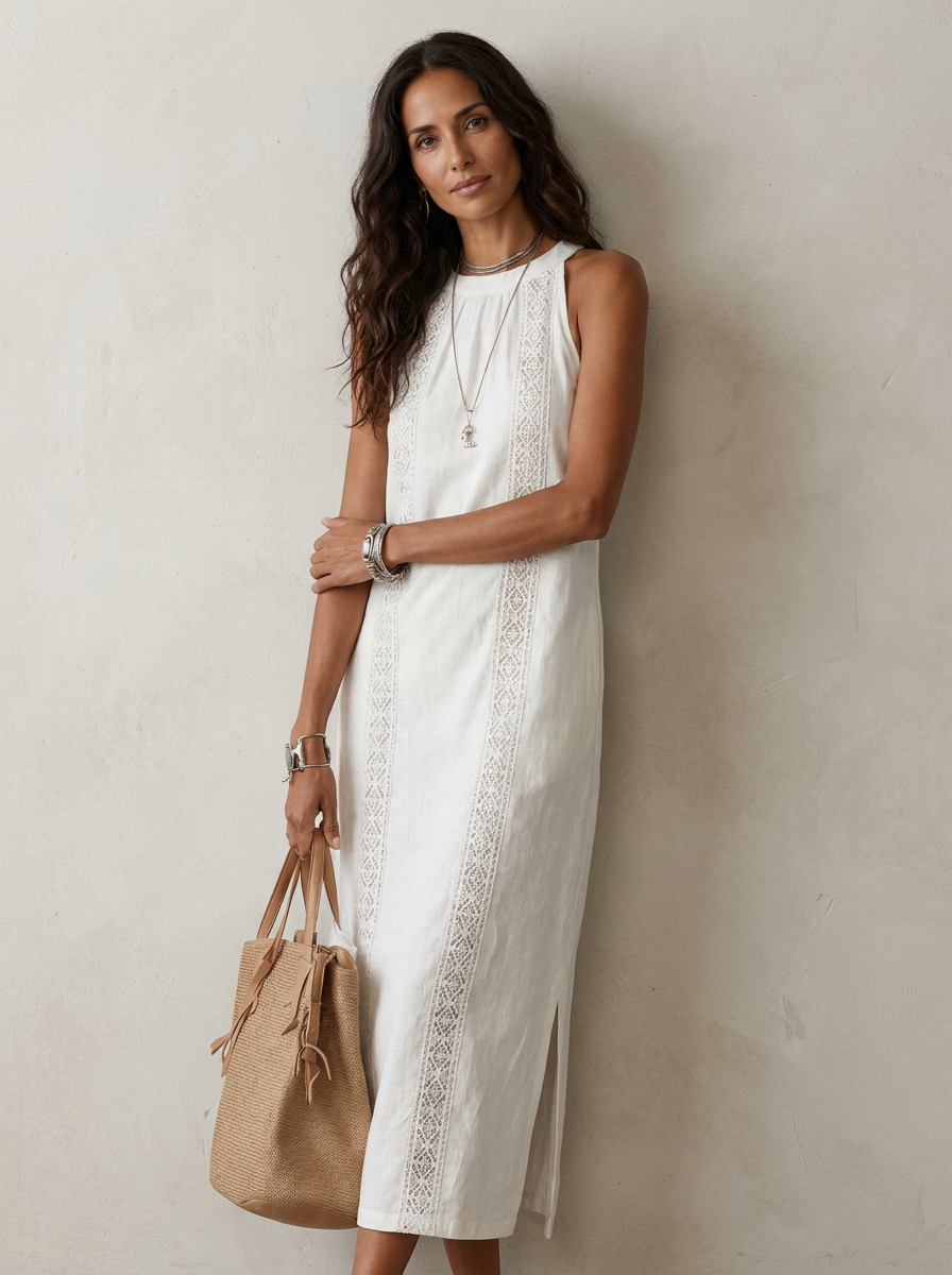The Maison Lavista Linen Lace Trim Halter Dress