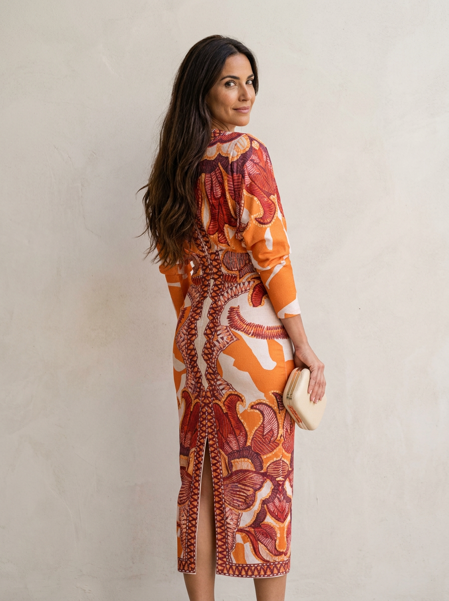 The Maison Lavista Tribal Print Bodycon Midi Dress