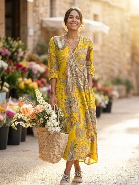 The Maison Lavista Paisley Closed Back Midi Dress