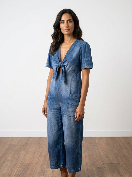 The Masion Lavista Denim Tie-Front Wide-Leg Jumpsuit