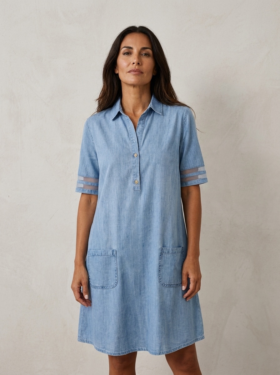 Vestido con ribete de malla vaquera Maison Lavista