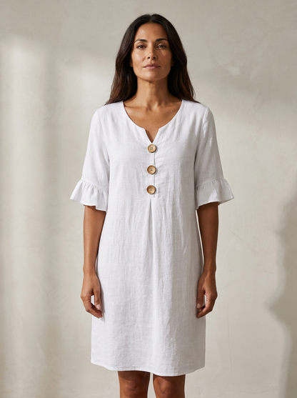 The Maison Lavista Linen Button Frill Dress