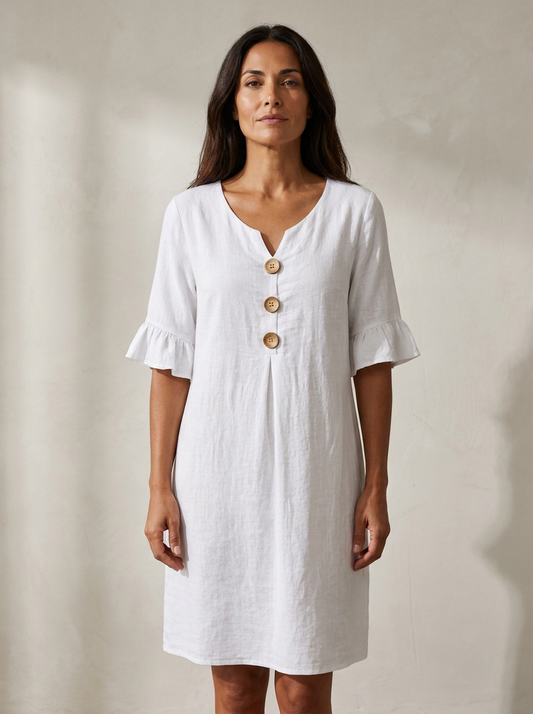 The Maison Lavista Linen Button Frill Dress