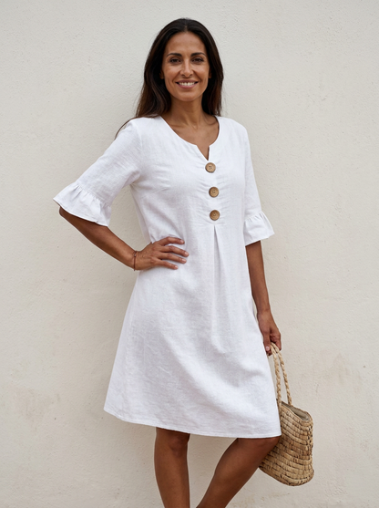 The Maison Lavista Linen Button Frill Dress