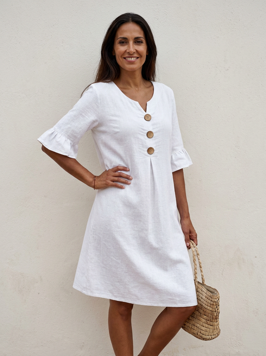 The Maison Lavista Linen Button Frill Dress