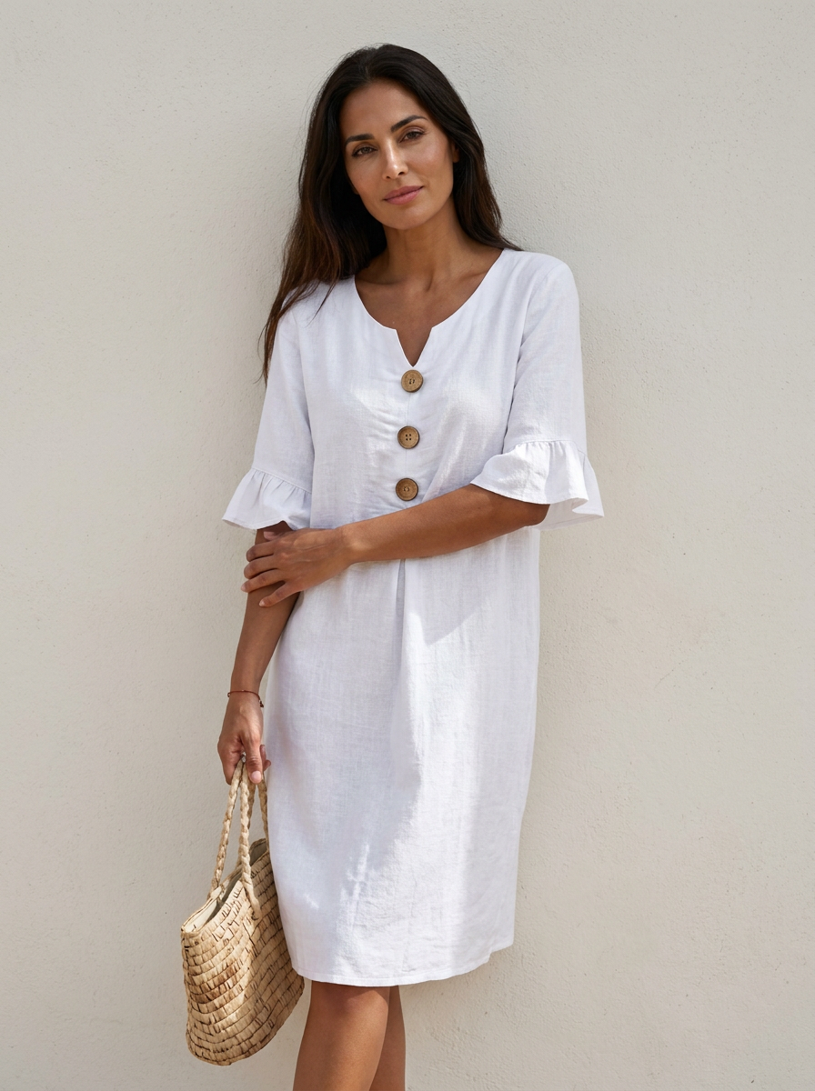 The Maison Lavista Linen Button Frill Dress