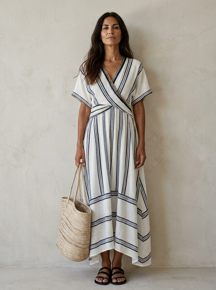 The Maison Lavista Stripe Wrap Maxi Dress