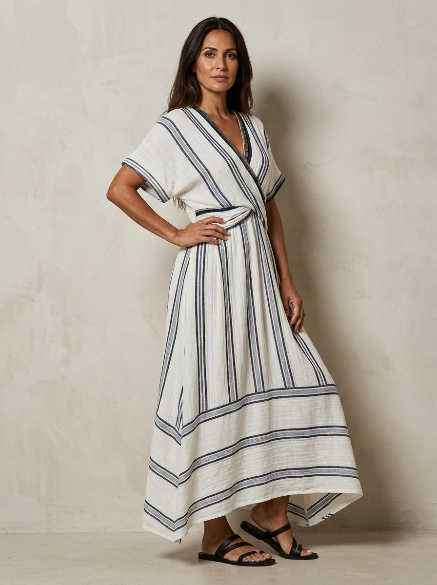 The Maison Lavista Stripe Wrap Maxi Dress