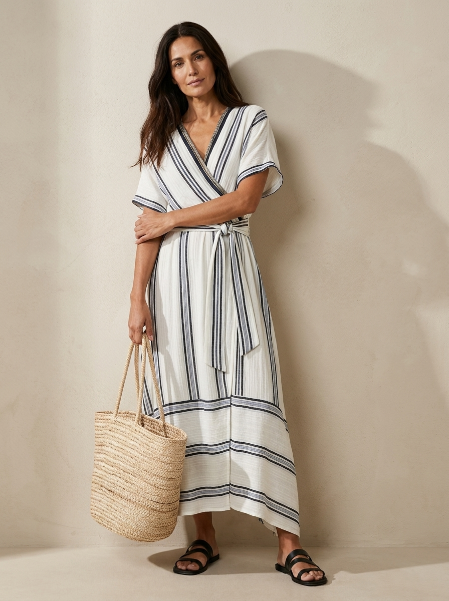 The Maison Lavista Stripe Wrap Maxi Dress