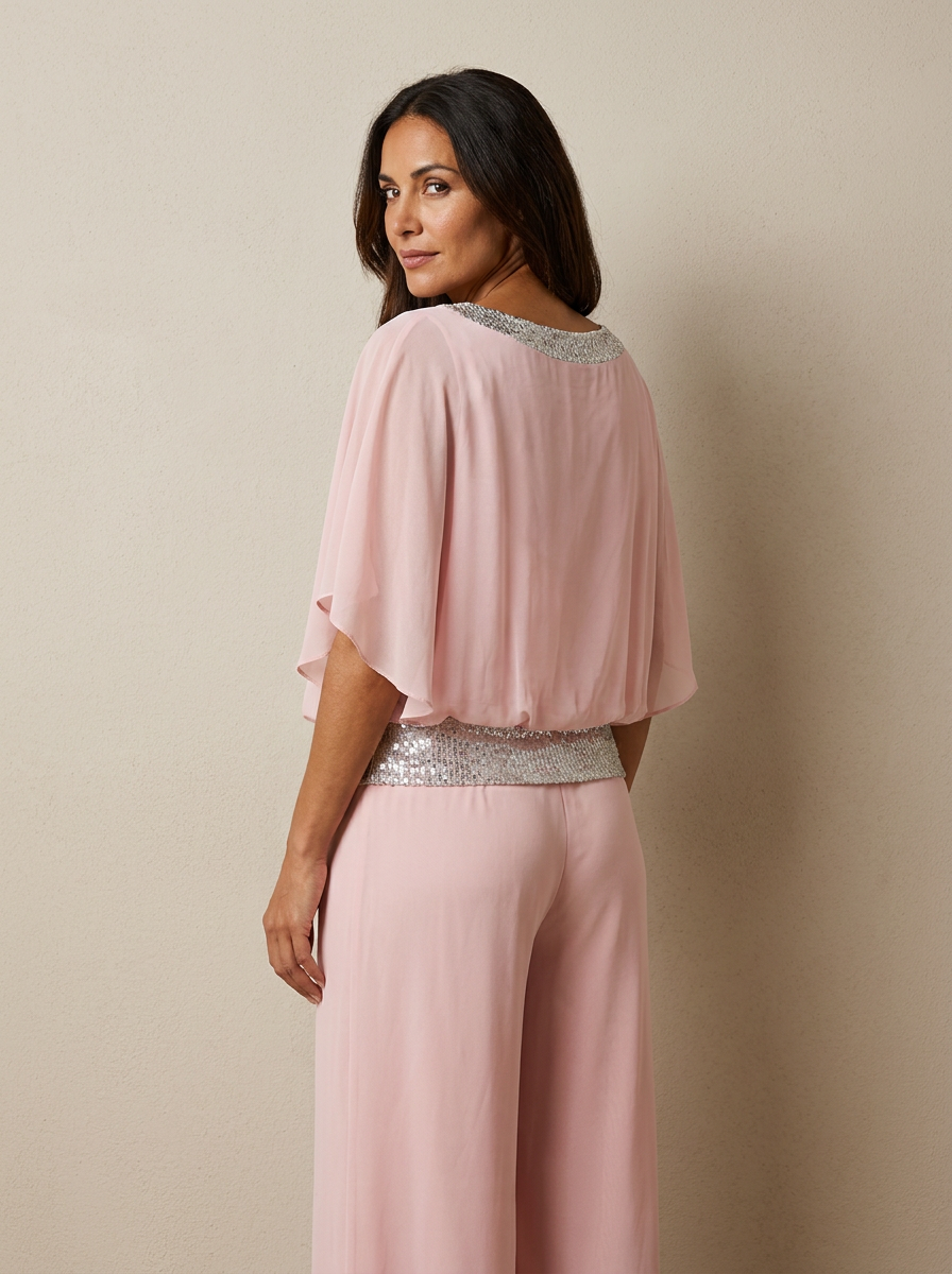 The Maison Lavista Sequin Chiffon Cape Jumpsuit