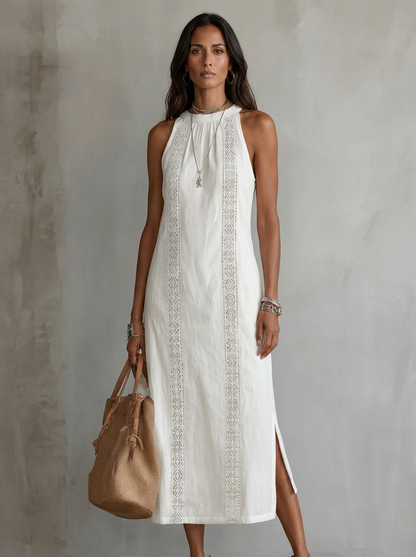 The Maison Lavista Linen Lace Trim Halter Dress
