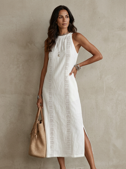 The Maison Lavista Linen Lace Trim Halter Dress