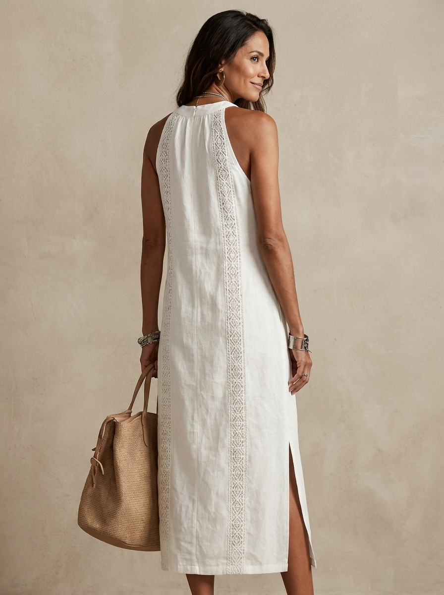 The Maison Lavista Linen Lace Trim Halter Dress