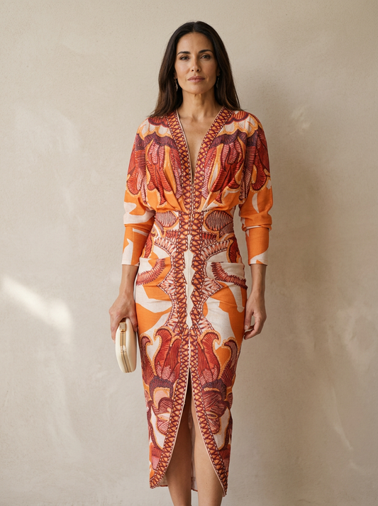 The Maison Lavista Tribal Print Bodycon Midi Dress