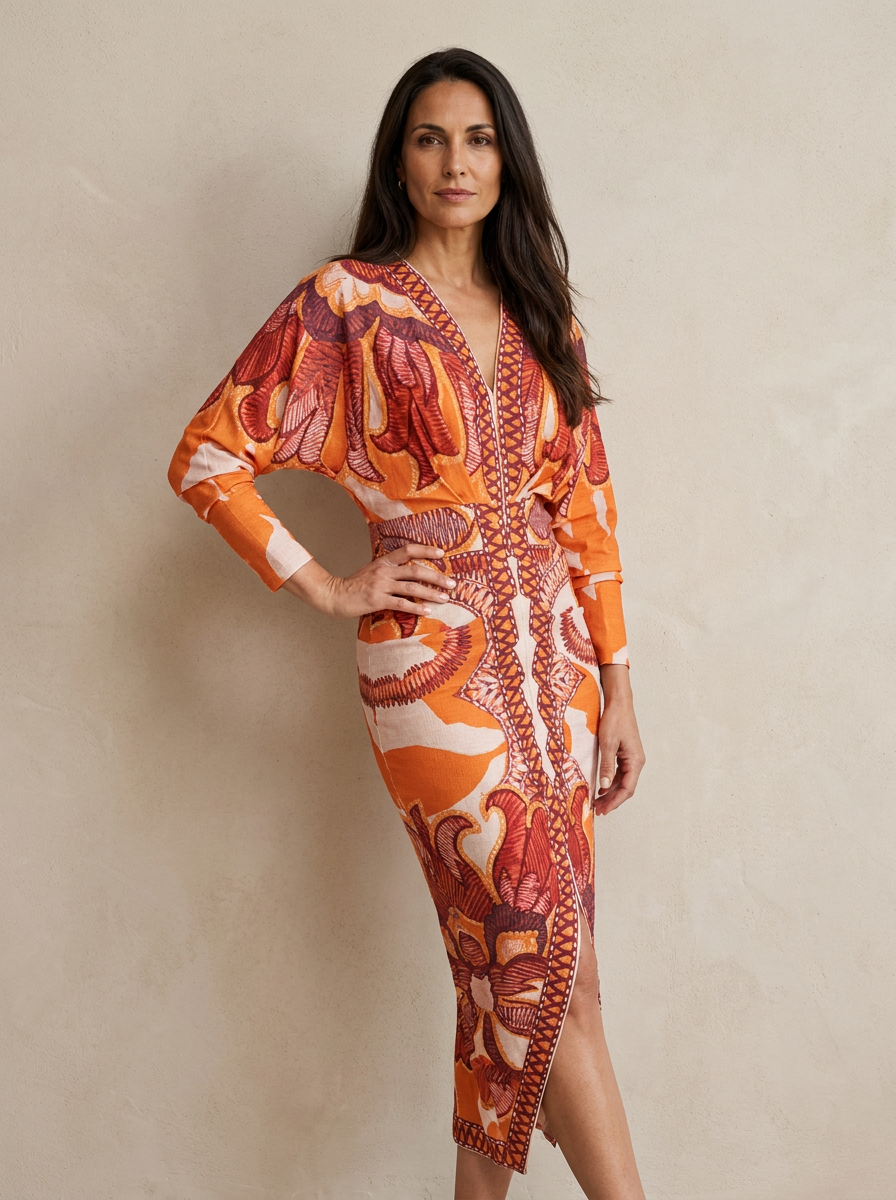 The Maison Lavista Tribal Print Bodycon Midi Dress