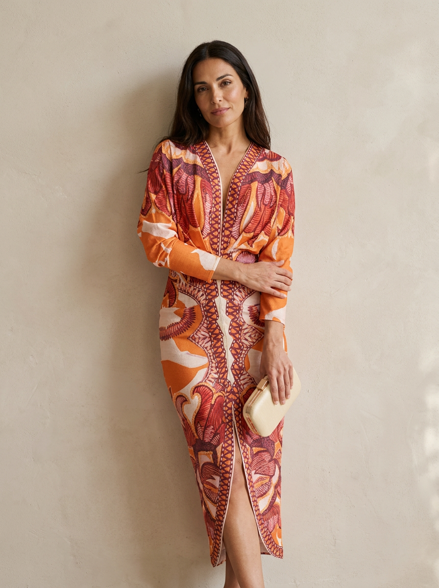 The Maison Lavista Tribal Print Bodycon Midi Dress