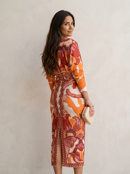 The Maison Lavista Tribal Print Bodycon Midi Dress